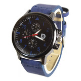 Reloj Pulsera Malla De Cuero Azul Para Hombre