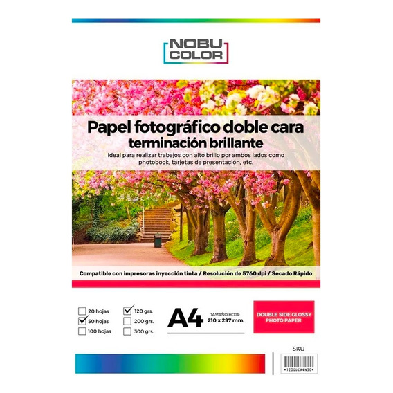 Papel Foto Glossy Brillante Doble Cara Nobucolor A4 120 Gr.