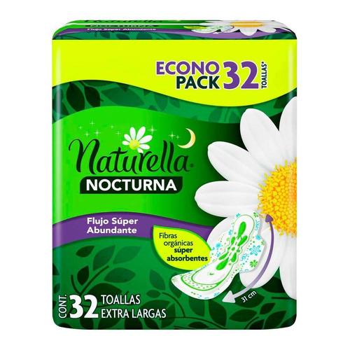 Toallas Femeninas Naturella Nocturna Extra Larga Con Alas 32 Toallas