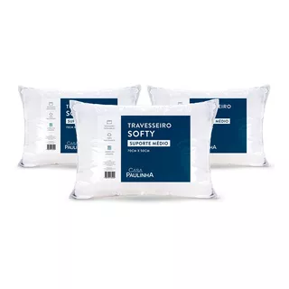 Kit 3 Travesseiros Percal Softy Médio Enchimento Silicone Cor Branco