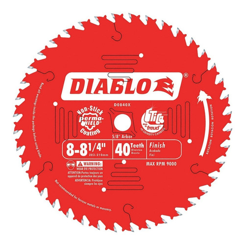 Disco De Sierra De 8-1/4 PuLG 40 Dientes Diablo D0840x Color Rojo
