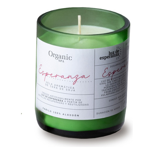 Organic Spa EL07V vela aromática de cera vegetal en vaso reciclado color verde claro