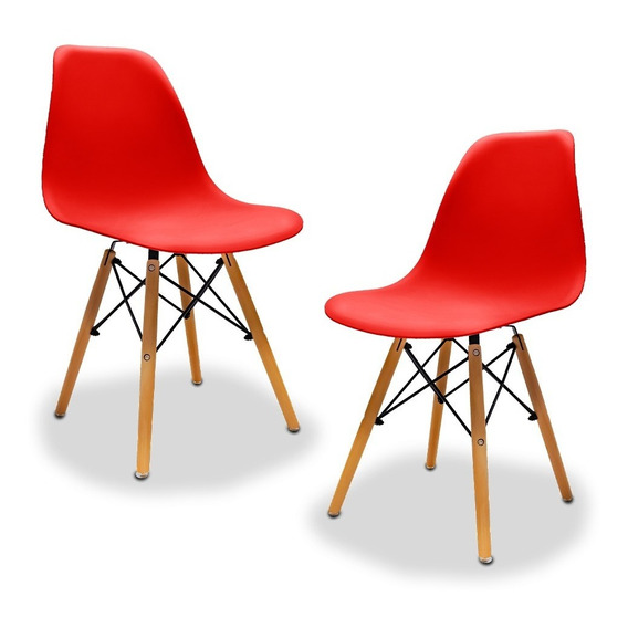 Set De 2 Sillas De Comedor Estilo Moderno Minimalista Color De La Estructura De La Silla Rojo