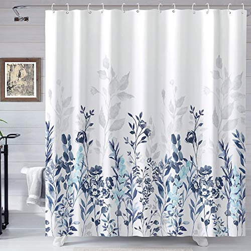 Cortinas De Baño De Ducha 72x72'' Azul Y Gris