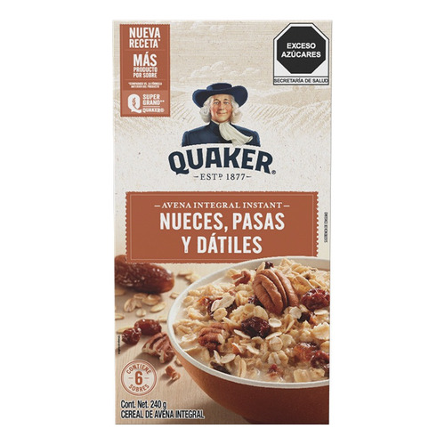 2 Pzs Quaker Avena Instantánea Nueces Pasas Dátiles 240gr