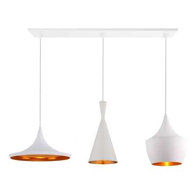 Colgante 3 Luces Beat Trio Blanco Wide Fat Tall Dixon  Led 