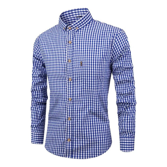 Camisa A Cuadros Casual Delgada De Manga Larga Para Hombre.