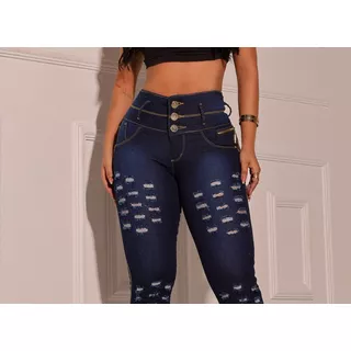 Calça Jeans Feminina Levanta Bumbum Barata Destroyed Empina