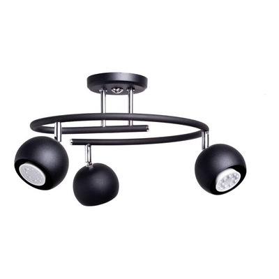 Plafon 3 Luces Bocha Negro Espiral Cabezal Móvil Apto Led