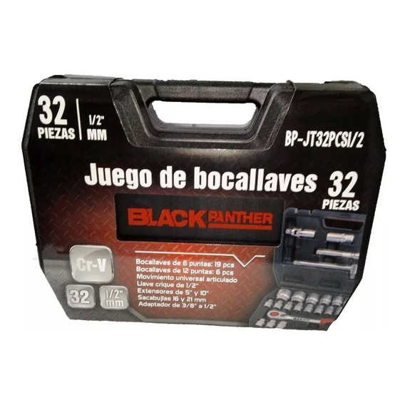 Juego Kit Llave Tubos Bocallave Black Panther 32pz Mm 1/2