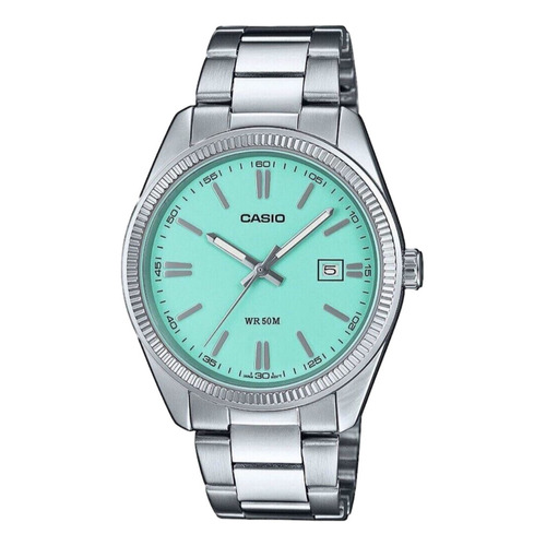 Reloj Casio Tiffany Mtp-1302pd Azul Color De La Correa Plateado Color Del Bisel Plateado Color Del Fondo Turquesa