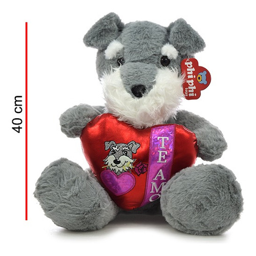 Peluche Perro Con Corazon  Te Amo  40cm - Phi Phi Toys Color Gris