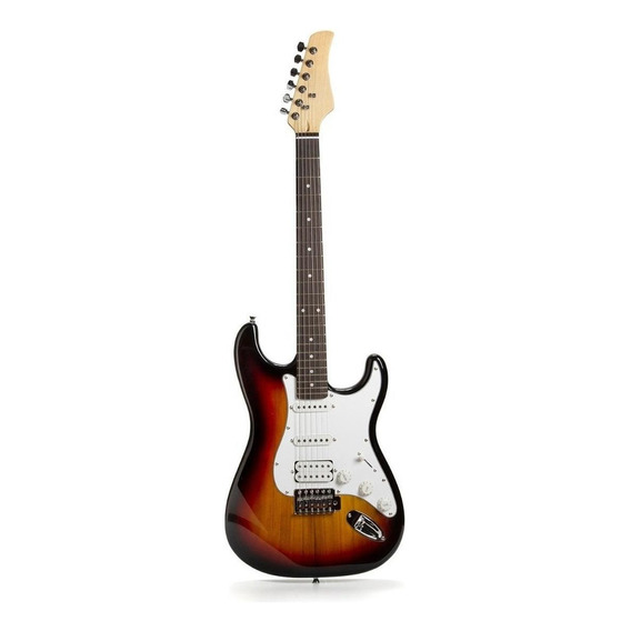 Guitarra Eléctrica Femmto Stratocaster Naranja Y Negra Brillante Mastil de arce con Amplificador