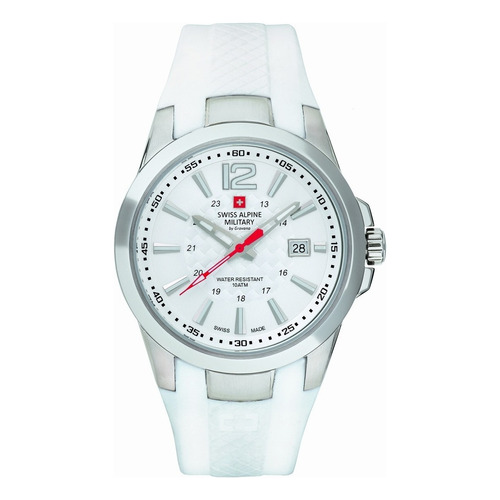 Reloj Swiss Alpine Military Combat Air 7058.1833sam Malla Blanco Bisel Plateado Fondo Blanco