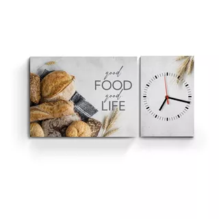 Relojes De Pared Cuadro Diptico Cocina Frases Good Food Life