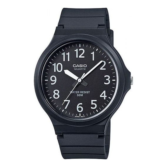 Reloj de pulsera Casio Youth MW-240-1E2V de cuerpo color negro, analógico, para hombre, fondo gris oscuro, con correa de resina color negro, agujas color blanco y negro, dial blanco, minutero/segunder