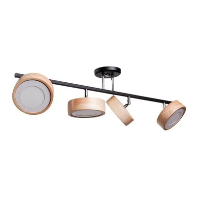 Plafon 4 Luces Led Con Madera Leon Movil Diseño Moderno