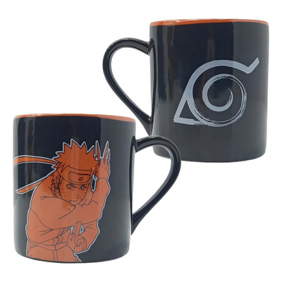 Caneca Anime Naruto Uzumaki Shippuden Konoha Manga Piticas Cor Preto