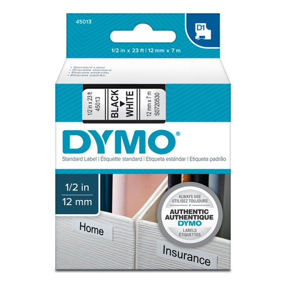 Cinta D1 Dymo Negro / Blanco - 12mm X 7mt