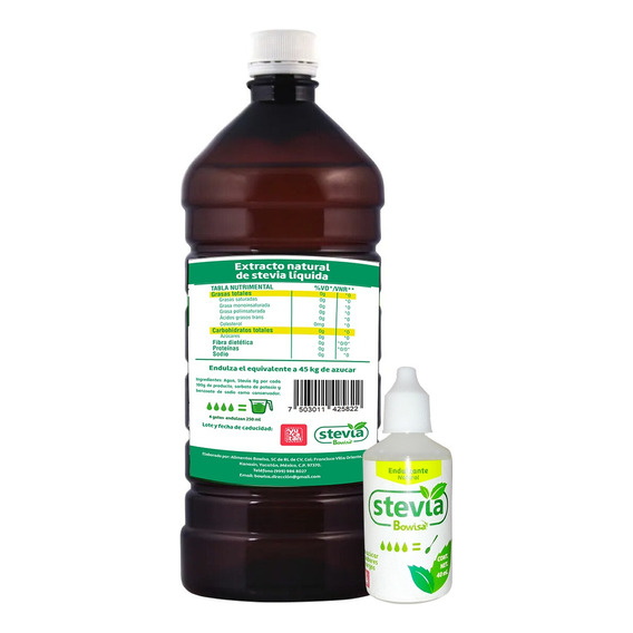 Extracto Stevia Líquida Natural Botella 1lt+¡gotero Gratis!