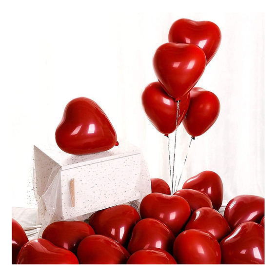 100 Globos Latex De Corazón Rojo Para Fiestas Decoracion