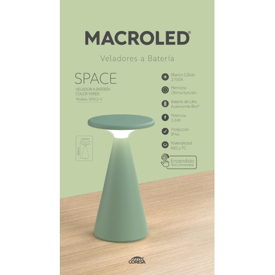 Velador De Mesa Space Verde Inalámbrica Led Mc