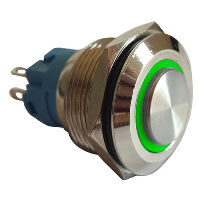 Pulsador De Metal Led Verde 22mm Sin Retencion Cara Alta