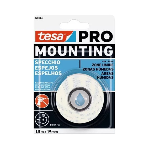 Cinta adhesiva doble faz Tesa Mirror Mounting color blanco 1.5m x 19mm