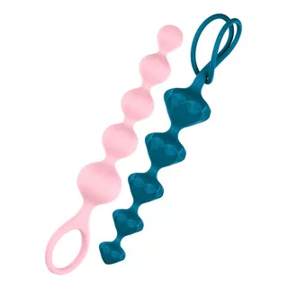 Satisfyer Love Beads Kit X2 Plug Anal Inexpulsable Silicona Color Rosa/turquesa