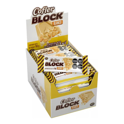 Chocolate blanco con mani Cofler Block caja con 20 unidades de 38g cada una