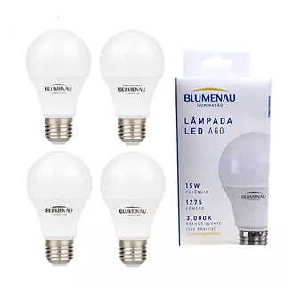 4 Lampada Bulbo Led 15w A60 Branco Quente 3000k Bivolt Cor Da Luz Branco-quente 3000k 110v/220v