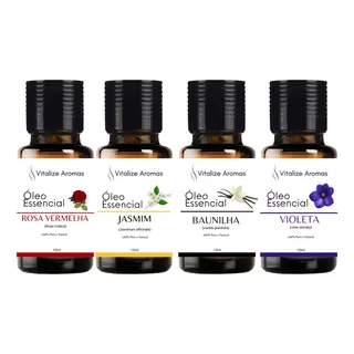 Kit Oleo Essencial Baunilha Jasmim Rosas Violeta 100% Puros