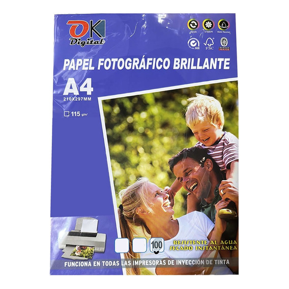 Papel Fotográfico Premíum Alto Brillo 115g Resma X 100 Hojas