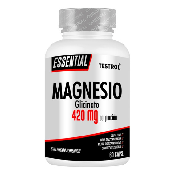 Glicinato De Magnesio 420mg | 60 Caps | Esencial | Testrol Sin sabor