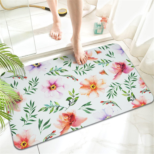 Alfombra De Baño Con Diseño Floral De Acuarela