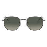 Gafas de sol Ray-Ban Round Hexagonal Flat Lenses Extra large con marco de acero color polished gunmetal, lente grey de cristal degradada, varilla polished gunmetal de acero - RB3548N