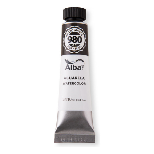 Acuarela Alba 10ml.negro Marfil 980