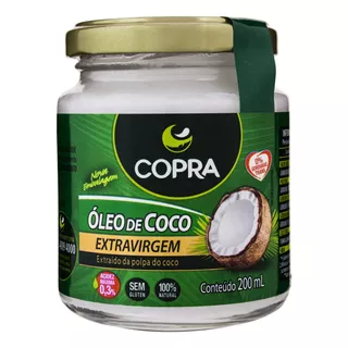 Óleo Óleo De Coco Extra Virgem Copra Vidro Sem Glúten 200 Ml