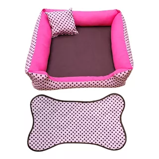 Cama Caminha Pra Cachorro 60x60 +tapetinho Cor Rosa Bolinha