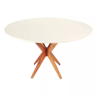 Mesa De Jantar Tampo Redondo 90 Cm C/ Vidro Base Madeira