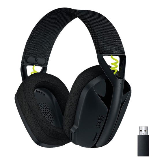 Audífonos gamer inalámbricos Logitech G G Series G435 G435 negro y amarillo fluorescente con luz  azul turquesa