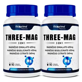 Three Mag Blend De Magnésio Glicina Malato Citrato - 2 Potes