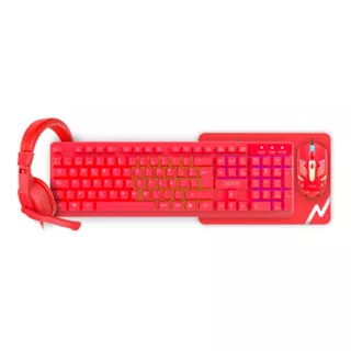 Kits Gamer Teclado Mouse Auricular Pad Noga Nkb413r 4en1 Rojo