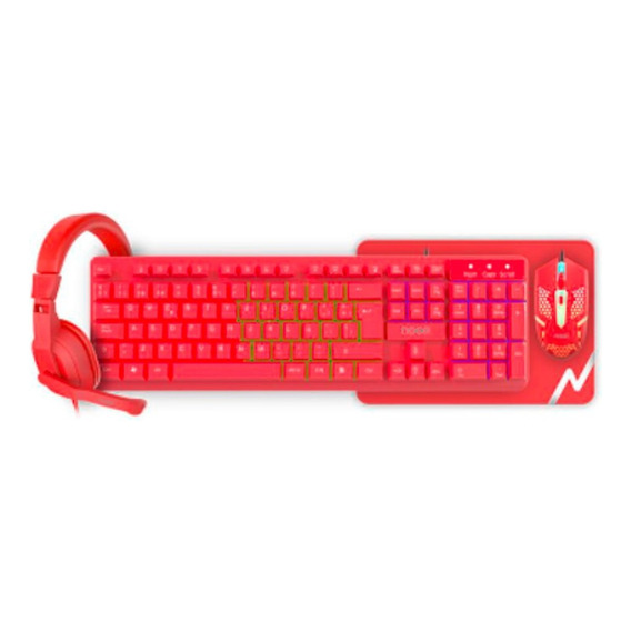 Kits Gamer Teclado Mouse Auricular Pad Noga NKB413R 4en1 Rojo