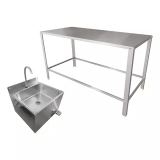 Mesa Auxiliar 120x53 S/ Rodas + Cuba Inox Acionamento Joelho