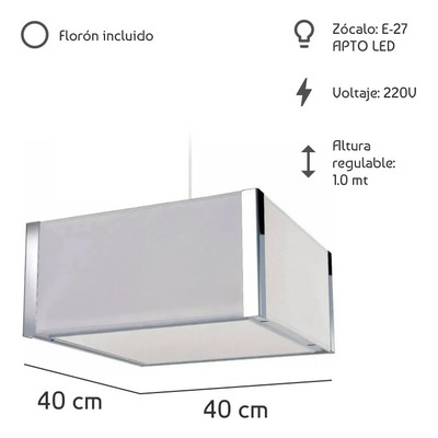 Colgante Cuadrado Blanco Con Acero Apto Led Luz Desing