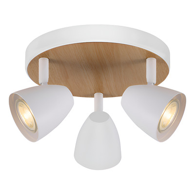 Aplique Plafon 3 Luces Blanco Madera Apto Led Gu10 U1923 Mks Blanco/madera