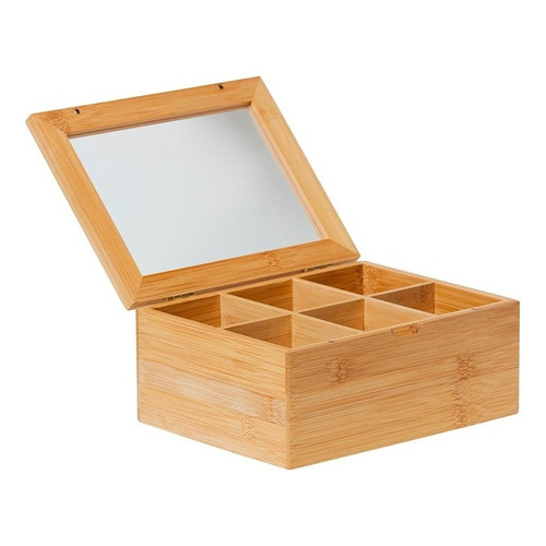 Caja De Te 6 Divisiones Rectangular De Bambu 25 X 17 X 8cm