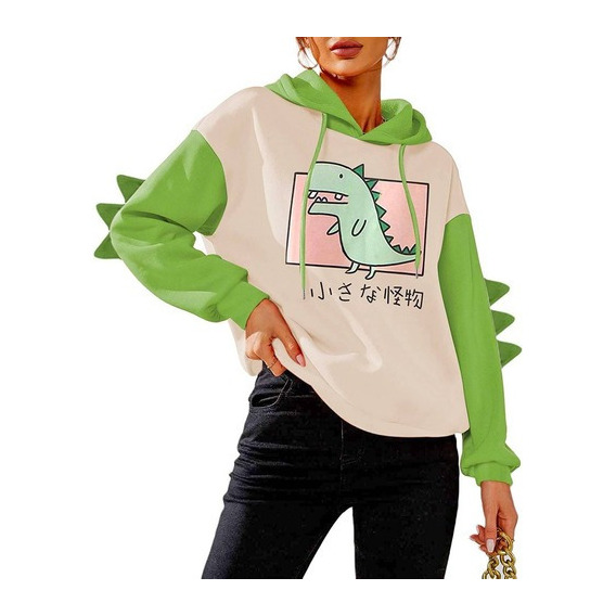 Sudadera Con Capucha De Dinosaurios Manga Larga Para Mujer