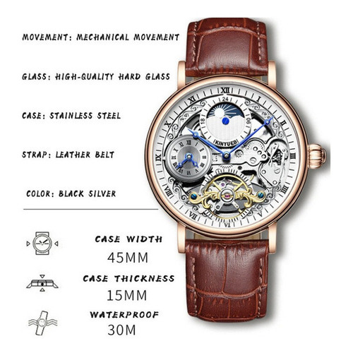Reloj De Cuero Mecánico Kinyued Business Tourbillon Color del fondo Rose White